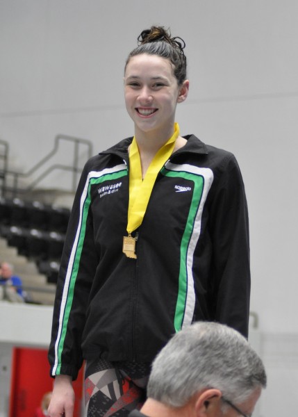 Paige Miller placed fourth in the 500 free at Saturday's IHSAA State Finals. (Photo by Madi McBride)