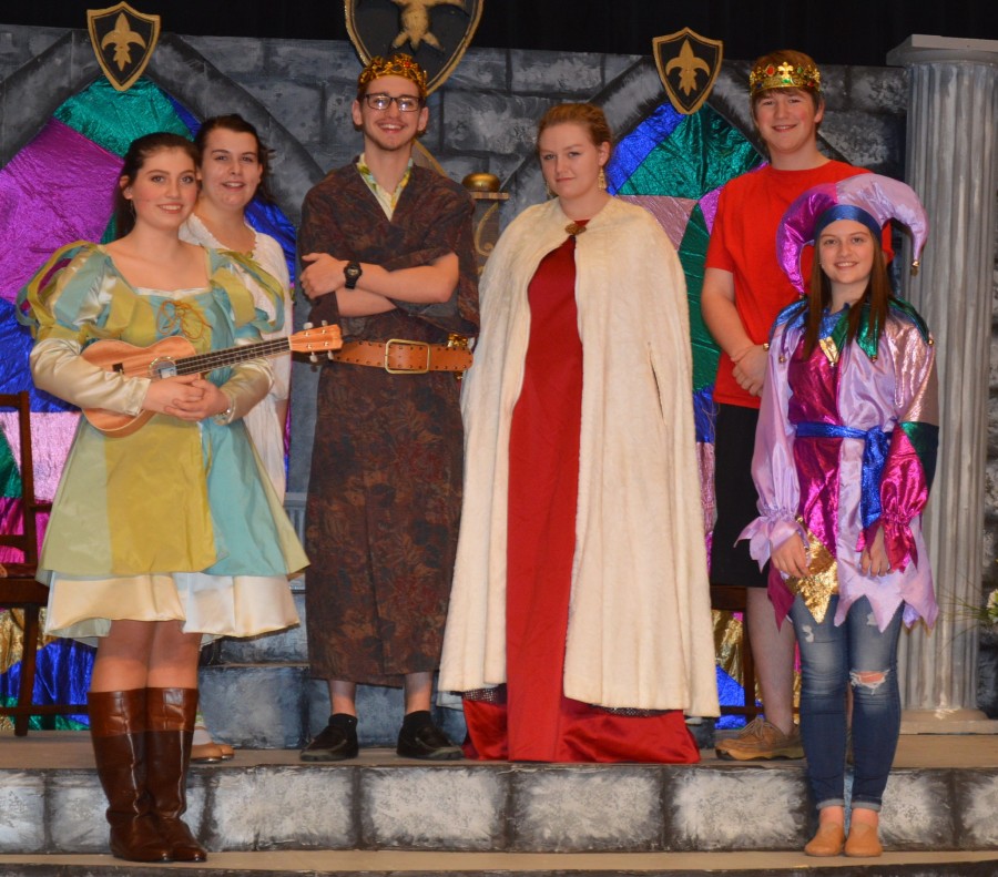 Some of the cast members for the spring theater production at Wawasee High School include, in front from left, Kara Schrock and Mercedes Winkleman. In the back row are Laura Stump, Justin Winkleman, Allyson Weaver and Rhett Coblentz.