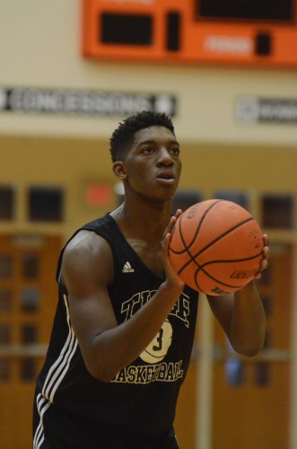 Senior guard Paul Marndet works on his free throw shooting for the Tigers on Wednesday.