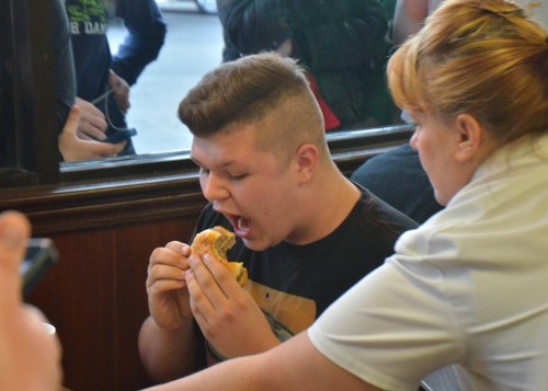 Warsaw's Kyle Pratt chows down in the opening minutes of Tuesday's Big Wally contest. (Photos by Nick Goralczyk)