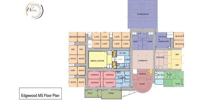 A floor plan shows the proposed layout for Edgewood Middle School.