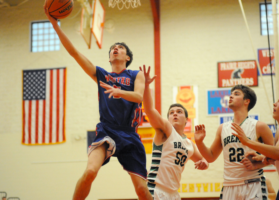 Whitko's Devon Adkins slices to the bucket for two against Bremen in an 80-69 victory at the Westview Boys Basketball Sectional Wednesday night. (Photos by Mike Deak)