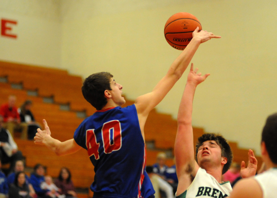 Whitko's Spencer Sroufe rejects Bremen's Matt Box.