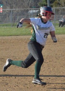Hannah Haines rounds second before on her way to being the tying run. 