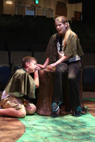Callen Hoskins as Hansel and Emmie Connor as Gretel perform in a scene from Wagon Wheel Jr.'s spring musical, Hansel and Gretel, which will take the stage this weekend.