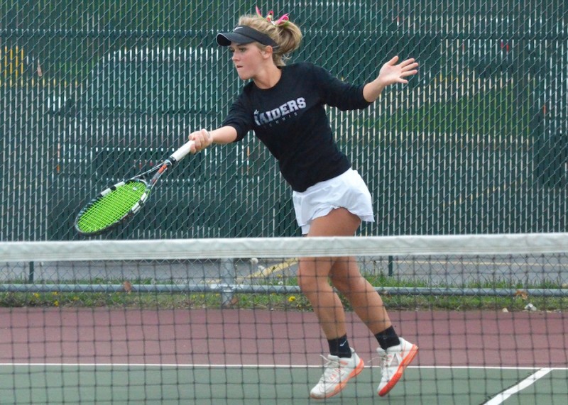 Northridge's Kylie Frauhiger won in straight sets at No. 1 singles. (Photos by Nick Goralczyk)