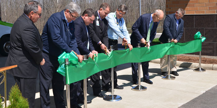 Pictured cutting the ribbon, from left, are Parkview Health President and CEO Mike Packnett, Warsaw Mayor Joe Thallemer, Parkview Warsaw President Scott Gabriel, Parkview Warsaw Director Jeff rocket, Dr. Gary Pitts, Parkview Health Systems Board Chair Dave Haist and Kosciusko Chamber Director Rob Parker. (Photos by Amanda McFarland)