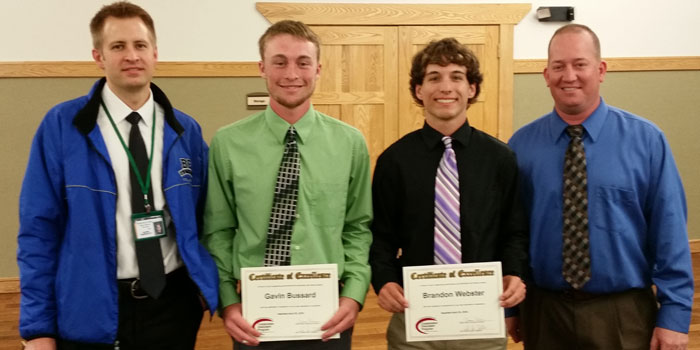 Pictured, left to right, are Aaron Engbrecht (TVHS I.C.E. Coordinator), Gavin Bussard, Brandon Webster, and Darren Parker (TVHS Internship Coordinator).