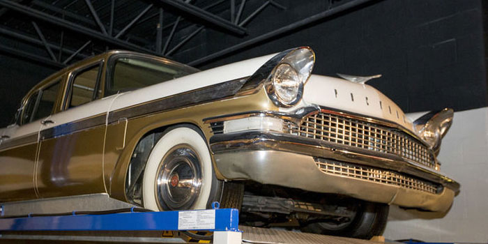  A 1957 Packard Clipper, set for auction, sits on a lift inside the Studebaker National Museum in South Bend, earlier this week. Tribune Photo