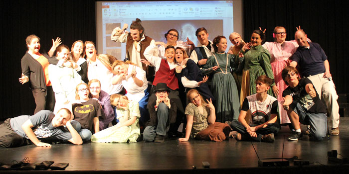 Members of the cast and stage crew pose for a group photo. From the left Brianna Nolin, Noah Motz, Brent Motz, Montana Golden, Dylan Fear, Joshua Taylor, Kala Morris, Lexi Miller, Sasha West, Angela Riffey, William Schaetzle, Drayden Kuhn, Alexis Whitehurst, Kathryn Nelson, Tiffaney Hughes, Caitlyn Ihnen, Lillian sparks, Makayla Greenawalt, Beth Beatty, Amber Patino, Kelsey Hamilton, Makyla Larrison, Matthew Long, Mary Colwell, Lyda Scarberry, Emma Young, Delaynie Albright, Raeann Katschke, Miles Ortiz, Jarrett Gard, Noah Kelly, Jessica Music, and Dylon Martin. (photo provided)