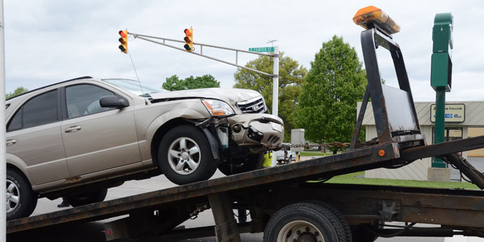 Shoemaker's vehicle at the intersection of Center and Harrison Street