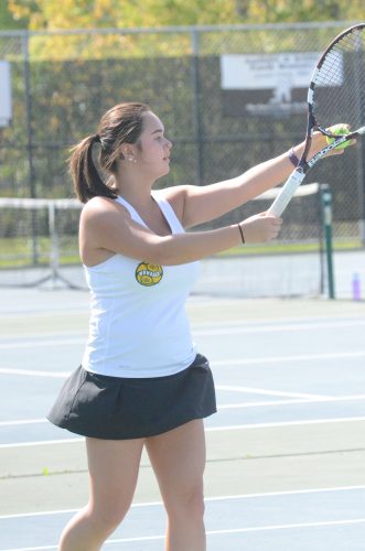 Wawasee's Jazlyn Gehlhausen prepares to serve during sectional action Wednesday night at Warsaw. The Warriors topped Columbia City 3-2.