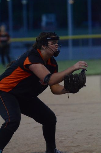 Third baseman Lauren Shaffner gets in position for the Tigers.