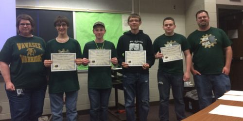 Shown are Iron Pride members who won the Energy Award. From left, are, Julie Hays, asst. coach, Tim Michaels, Ethan Hays, Garrett Smith, Ian McClintock and Jed Wandland, Coach. 