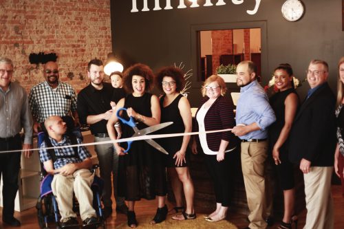 Pictured above include: Mayor Joseph Thallemer, City of Warsaw, WCDC Board; Ron Mudd; Ethan Mudd; Jeff Harman; Lena Harman; Christa Harman, Owner of Infinity Salon; Tiffany Peterson, Stylist Assistant; Megan Mudd; Jeremy Mudd; Erica Fanning, Salon Coordinator; Rob Parker, President & CEO Kosciusko Chamber of Commerce, Executive Director WCDC. 