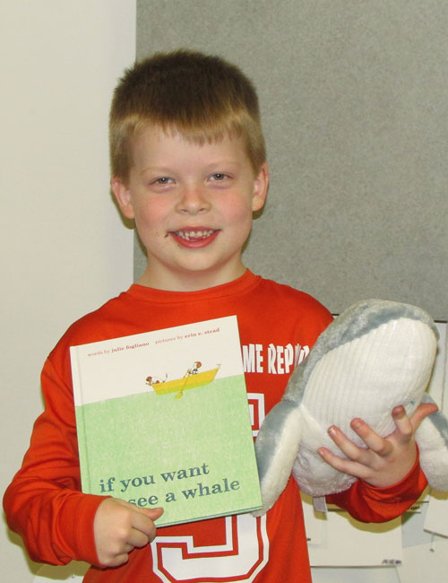 Kaden Shery was the first winner of Children’s Book Week. He chose the book If You Want to See a Whale and its accompanying stuffed animal! Congratulation Kaden for your prize!