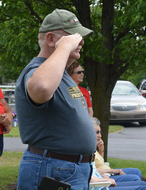 Von Frieden salutes during the ceremony.