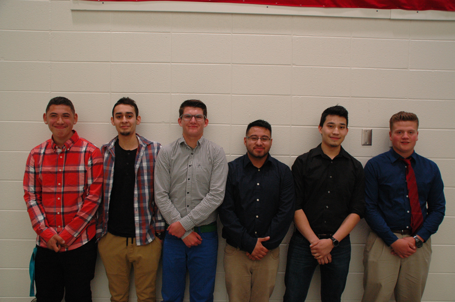 WEST NOBLE HIGH SCHOOL BUILDING TRADES — West Noble students, from left, are  Branden Reyes, Luis Zamarripa, Jared Swank, Christian Huerto, Pedro Guerrero and Aaron Miller. Not pictured is Hector Luevano. 