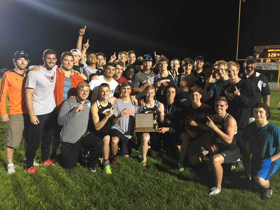 The Warsaw boys track team won its sixth straight Northern Lakes Conference team title Wednesday night. (Photo by Dave Anson)