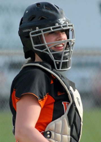 Grace Johnson has been an entertaining character not only in the dugout, but behind the plate.