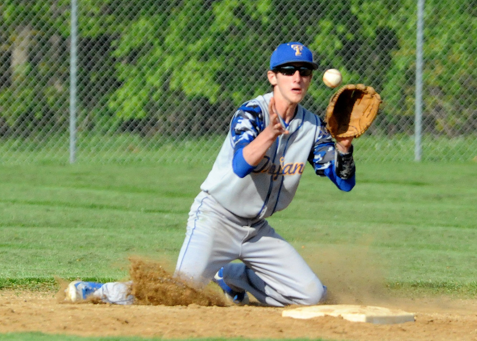 Triton second baseman Lucas Newman corrals a grounder which eventually became a 4-3 double play Tuesday against North Judson.