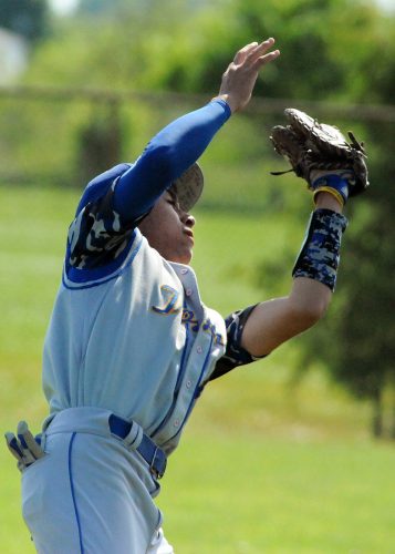 Triton first baseman Zac Pitney hauls in a foul popup.