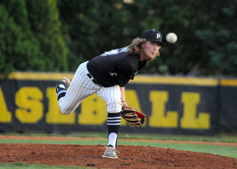 Penn starting pitcher Skylar Szynski navigated a rocky first inning to piece together yet another brilliant performance as Penn beat Warsaw 10-0 in the Penn Baseball Sectional Thursday night. (Photos by Mike Deak)