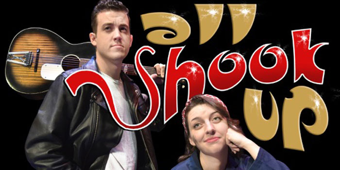"All Shook Up" actors preforming at The Round Barn Theatre; Carl Glenn as Chad and Abby Murray Vachon as Natalie.