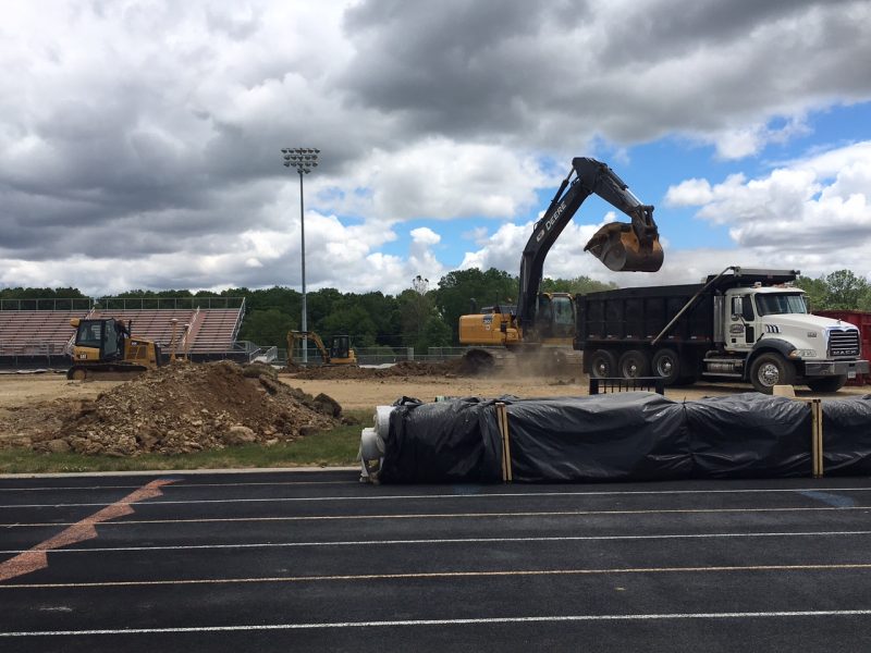 The project to install field turf at WCHS began in earnest in late May (Photo provided by Dave Anson)