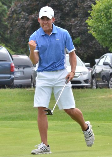 Jordan Anderson showed plenty of emotion after sinking a putt to clinch his regional berth. (Photos by Nick Goralczyk)