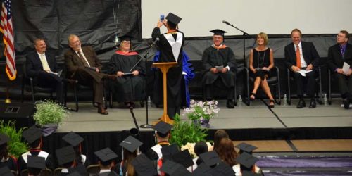 Lucas Cone, salutatorian, takes a selfie with the Class of 2016 while on stage. (Photos by Maggie Kenworthy)