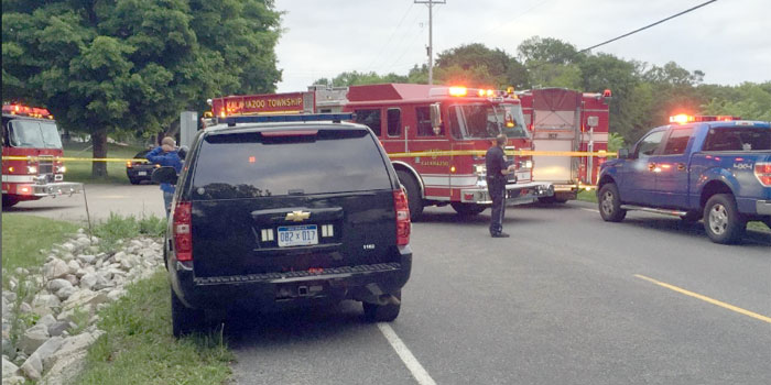 Emergency crews in Michigan respond to a scene where at least five cyclists were killed in a hit-and-run accident. (WSBT photo)