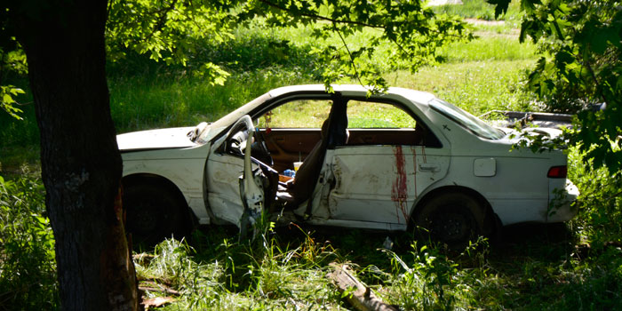The vehicle after it came to rest in the grass.
