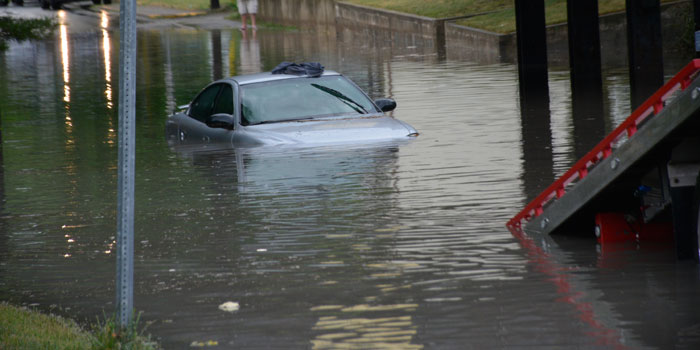 Ink Free News Reporter Marc Eshleman captured this image of a vehicle submerged near the underpass on Columbia Street, Warsaw. (Photo by Marc Eshleman)