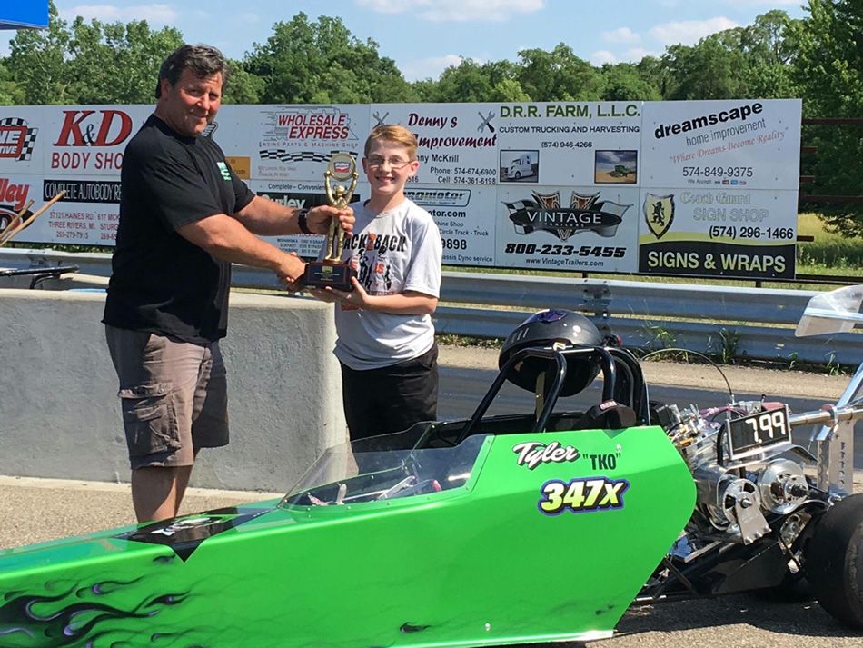 Tyler Kindle took honors at the Ironman races at Osceola Dragway on Sunday. Kindle, 13 from Warsaw, is currently third in the points standings in his class. (Photos provided)