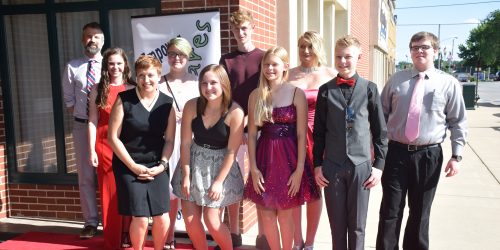 Standing in the back row on the red carpet before the film debut are Brent Kabo, Jaclyn Meyer, Katy Shepherd, Jack Stewart, Brianna Guilliam and Nate Myer. Standing in the front row are Jessica Hardy, Sarah Hewitt, Wakelyn Hudson and Ian Peloza. 