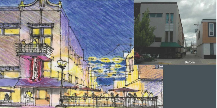 Shown ins a rendering by Loren Deeg, Ball State University of a way to revitalize SoBu Alley as a drawing point to people to the downtown area.