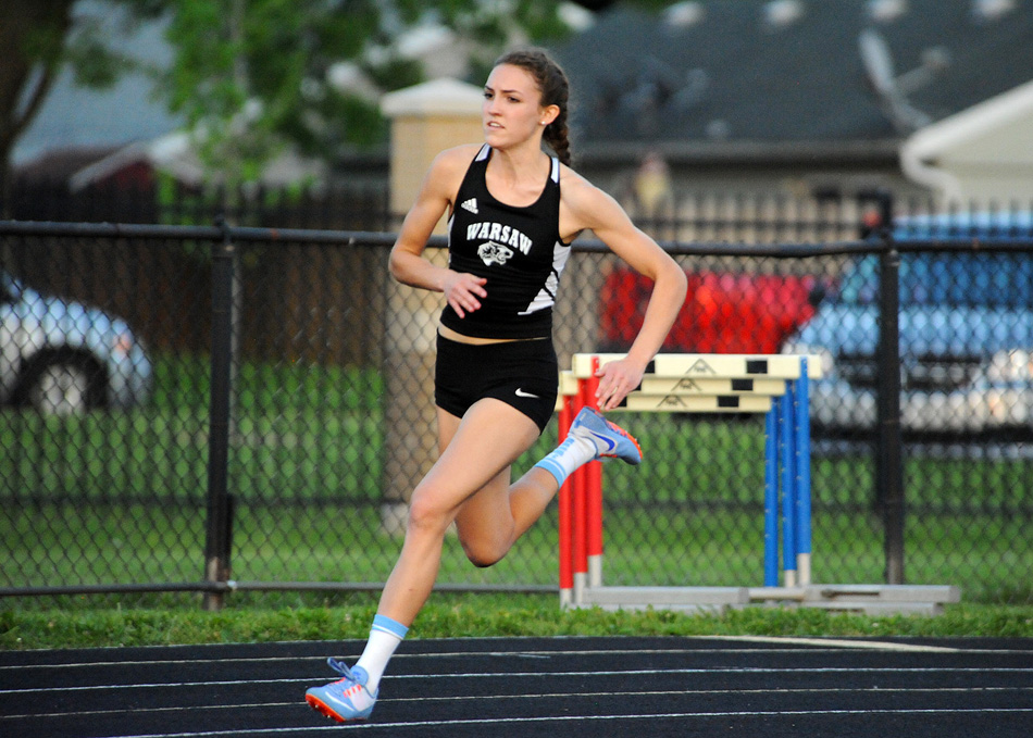 Warsaw Community High School senior Audrey Rich has been a beast on the track this spring, winning a combined 10 event titles since the NLC Championships in early May. (Photos by Mike Deak)