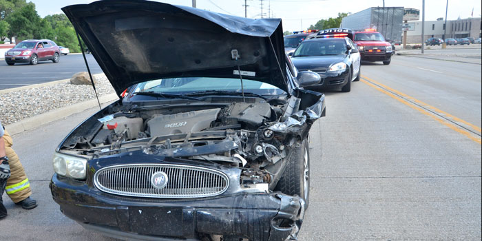 Damage to the one vehicle left at the scene on Detroit Street. (Photos by Michelle Reed)