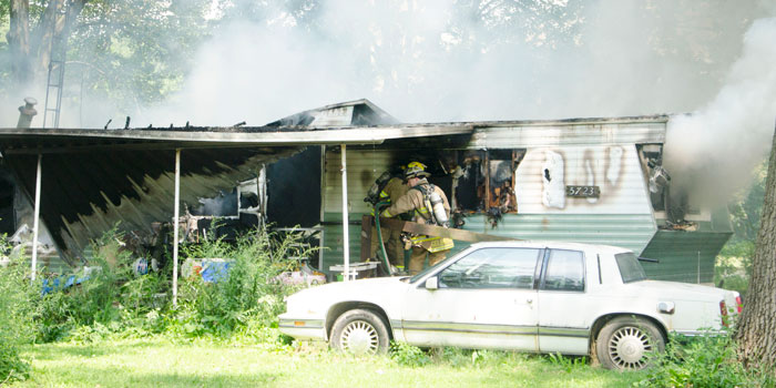 Firefighters responding to a fire at 5723 Lake Shore Drive