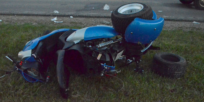 Moped that was struck by a semitrailer on Old Road 30 and CR 520W (Photos by Michelle Reed)
