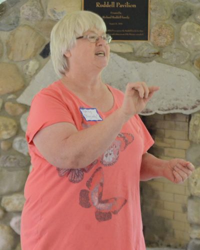 Nancy Brown, certified Hoosier Riverwatch trainer, leads the annual bug catch.