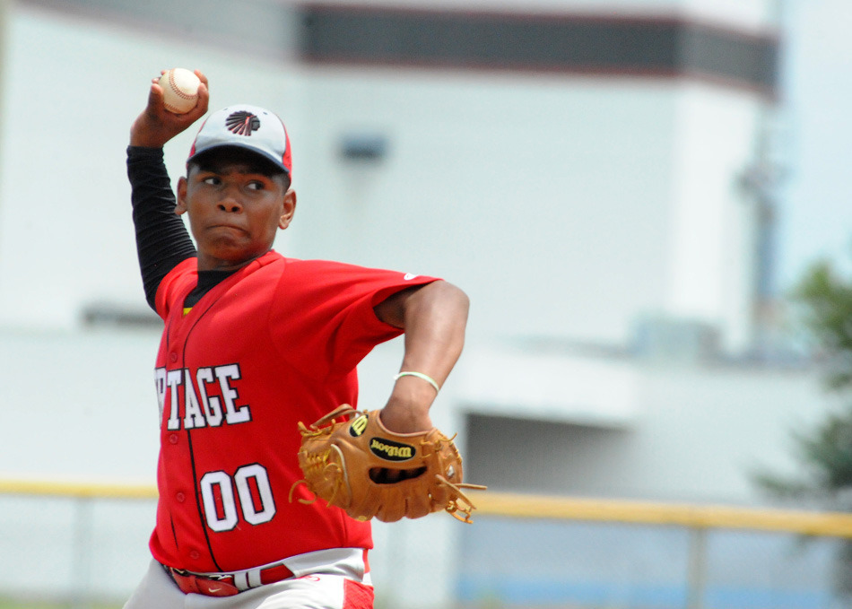 Juan Ramos of the Portage Tribe 13U sends an offering home Friday at the BPA World Series. (Photos by Mike Deak)