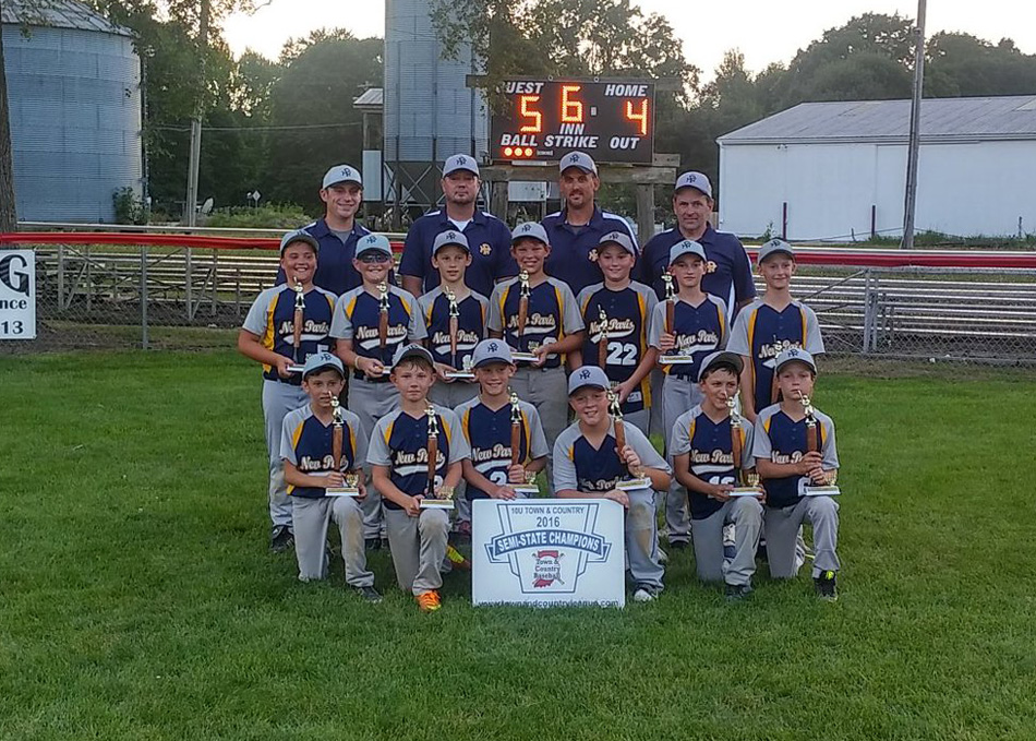 New Paris' 10U baseball team won a semi-state title Monday night in the Town & Country tournament, beating Whitko 5-4. (Photo via Town & Country Twitter)