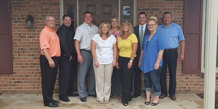 Pictured in front from left are Stacy Damron, Tina Jones and Brittany Boschet of Protechs, Inc., Kosciusko Chamber Ambassador. In back are Chamber President and CEO Rob Parker, Chris Helton, Tripp and Associates President Gavin Tripp, Connie Curry, Chamber Ambassador Chris Hanson, 1st Source Bank, and Tripp and Associates Vice President Sean Tripp. (Photo provided)