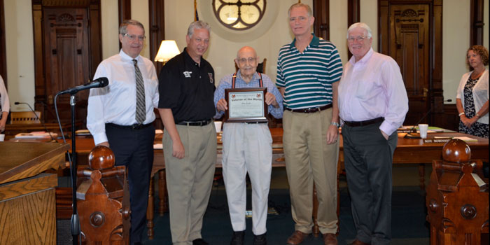 Honoring Don From left are; Ron Truex, Rich Maron, Veteran of the Month Don Locke, Brad Jackson and Bob Conley 
