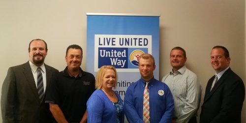 From left to right: Adam Turner; Vice President of the United Way of Kosciusko County board, Eric Lane; Executive Director of Fellowship Missions, Patricia Coy; Executive Director of United Way of Kosciusko County, Joe Wood; Combined Community Services board member, Stephen Possell; Executive Director of Combined Community Services, Josh Gordon; President of the United Way board.