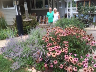 I am enjoying the look of this fabulous colorful garden belonging to our neighbors Diane and Larry Clough on Papakeechie Lake.