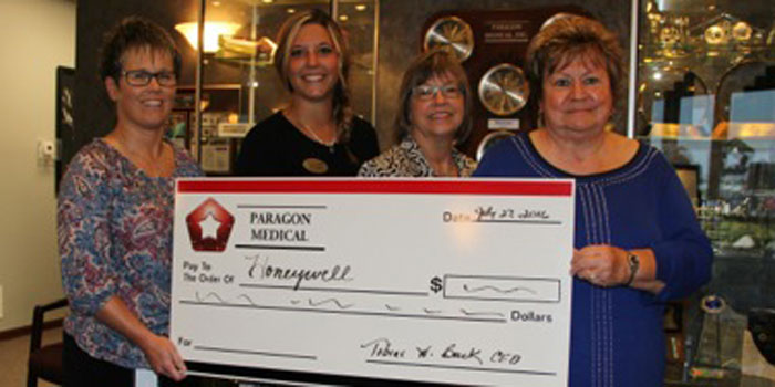 Pictured from left are Tabitha Cooper, marketing, communications and project manager; Michelle Struble, Honeywell Center corporate development officer; Ellen Mock, Honeywell Center corporate relations manager; and Donna Fisher, Paragon Medical corporate administrator. (Photo provided)