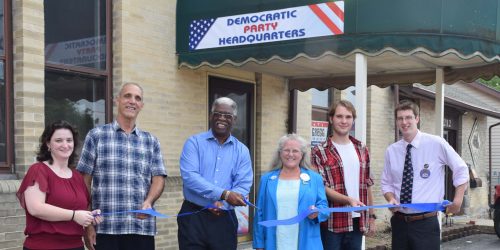 Lindsay Malloy, secretary for Kosciusko County Democrats, David Kolbe, Democratic candidate for Indiana House District 22, Dee Moore,  Democratic candidate for Indiana State House of Representatives District 18, Matt Colby and Brian Smith, Democratic candidate for Indiana State House of Representatives District 22. 